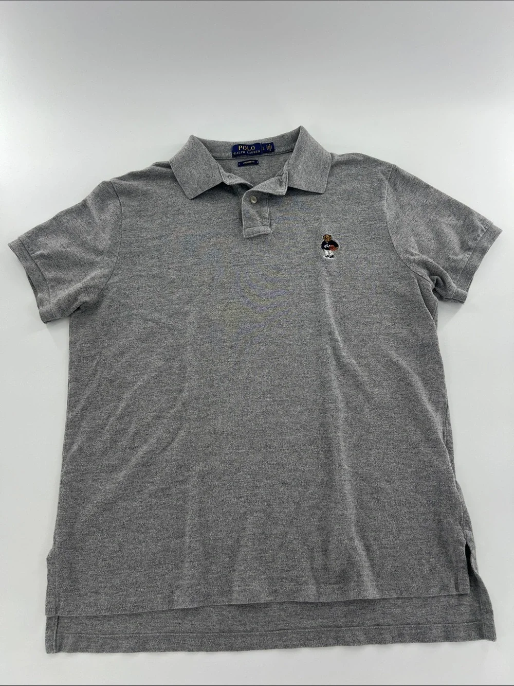 Polo Ralph Lauren Men’s Gray Heather Polo custom fit Basketball USA Bear Patch L